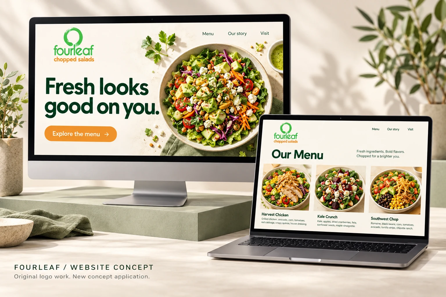 Fourleaf website concept on a desktop and laptop
