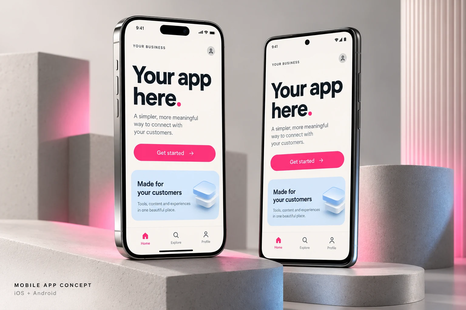 iPhone and Android app concept reading Your app here